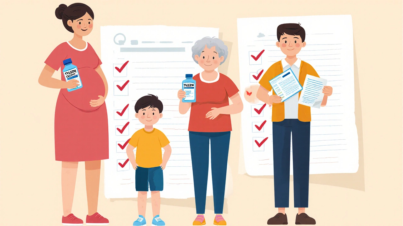 Diverse individuals each using the most suitable pain relief method: Tylenol, topical gel, naproxen, and doctor’s advice.