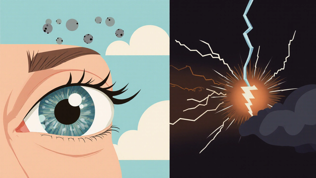 Comparison of peaceful floaters versus sudden flashes and shadows warning of retinal issues