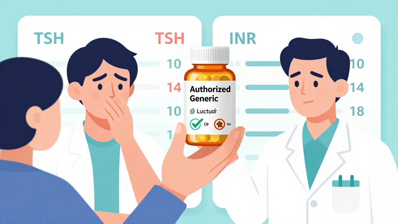 Pharmacist giving patient lactose-free generic pill with checkmark icons, split-screen contrast, flat illustration style.