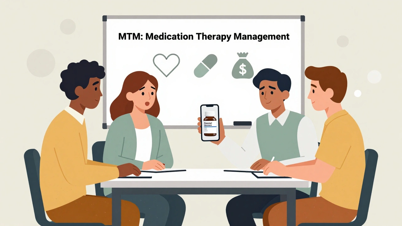 Pharmacist shares photo of their own generic medication with employees during a workplace consultation.