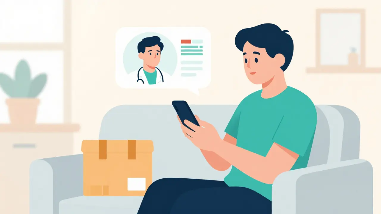Person using a smartphone for a telehealth medical consultation and digital prescription.